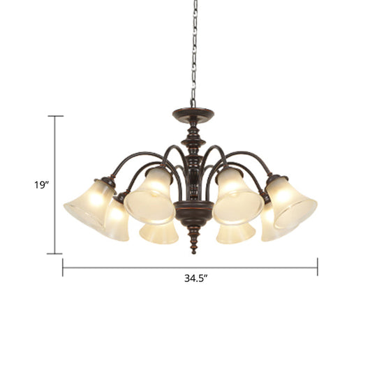 Country Flare Chandelier Light With Frosted Glass - Black Ceiling Mount