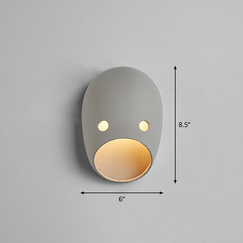 Funny Face Wall Sconce Led Light For Bedroom In Grey Resin / Rounded