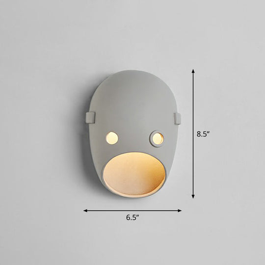 Funny Face Wall Sconce Led Light For Bedroom In Grey Resin / Circle