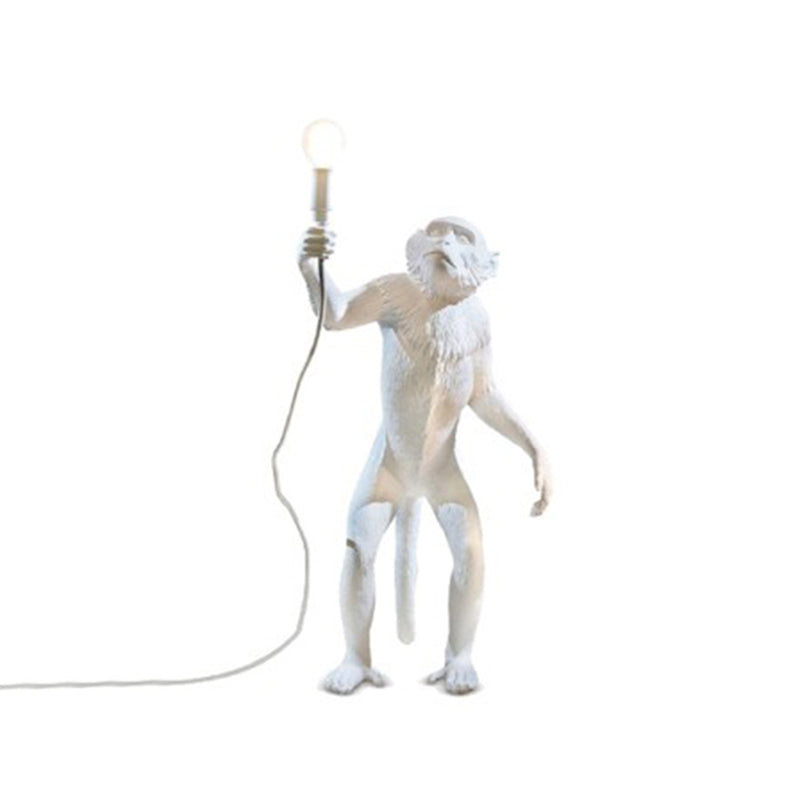 White Monkey Floor Lamp: Stylish Single-Bulb Resin Light For Living Room