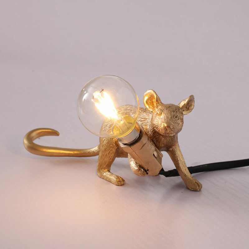 Kids Style Mouse Shaped Table Lamp Resin Bedside Night Light For Decoration Gold / Prone