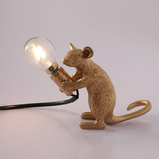 Kids Style Mouse Shaped Table Lamp Resin Bedside Night Light For Decoration Gold / Sitting