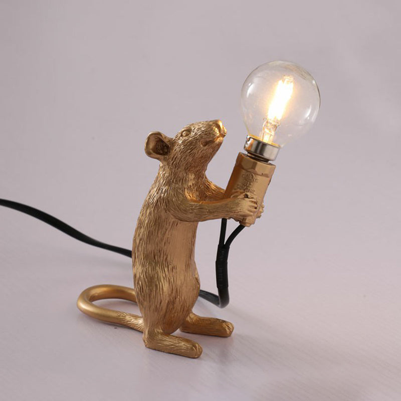 Kids Style Mouse Shaped Table Lamp Resin Bedside Night Light For Decoration Gold / Standing
