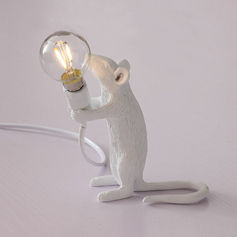 Kids Style Mouse Shaped Table Lamp Resin Bedside Night Light For Decoration White / Standing
