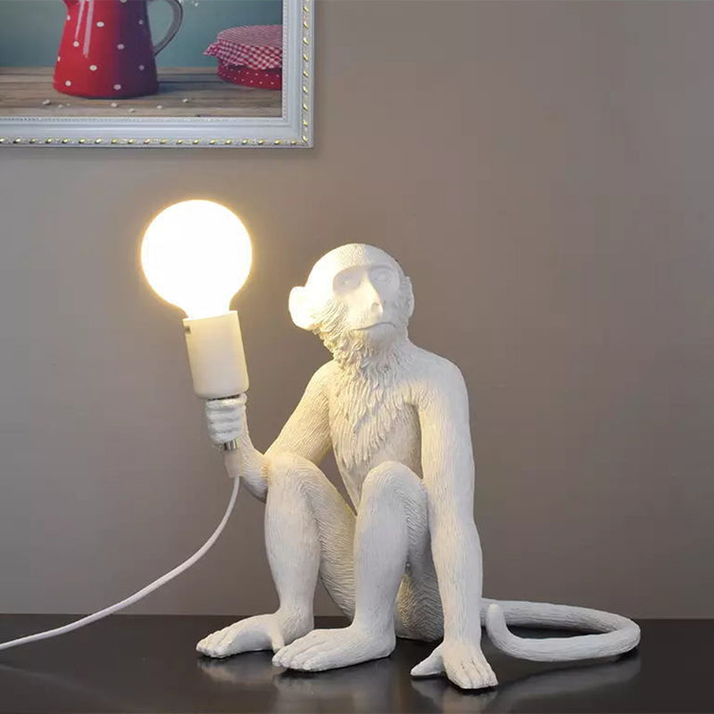 Art Deco Monkey Statuette Night Light: Resin Table Lamp With Bare Bulb For Bedroom