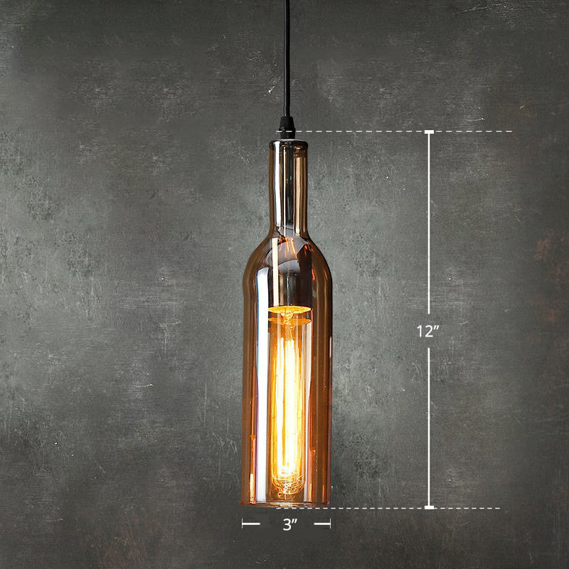 Art Deco Beer Bottle Ceiling Pendant Light | 1-Head Glass Bistro Hanging Lamp Amber