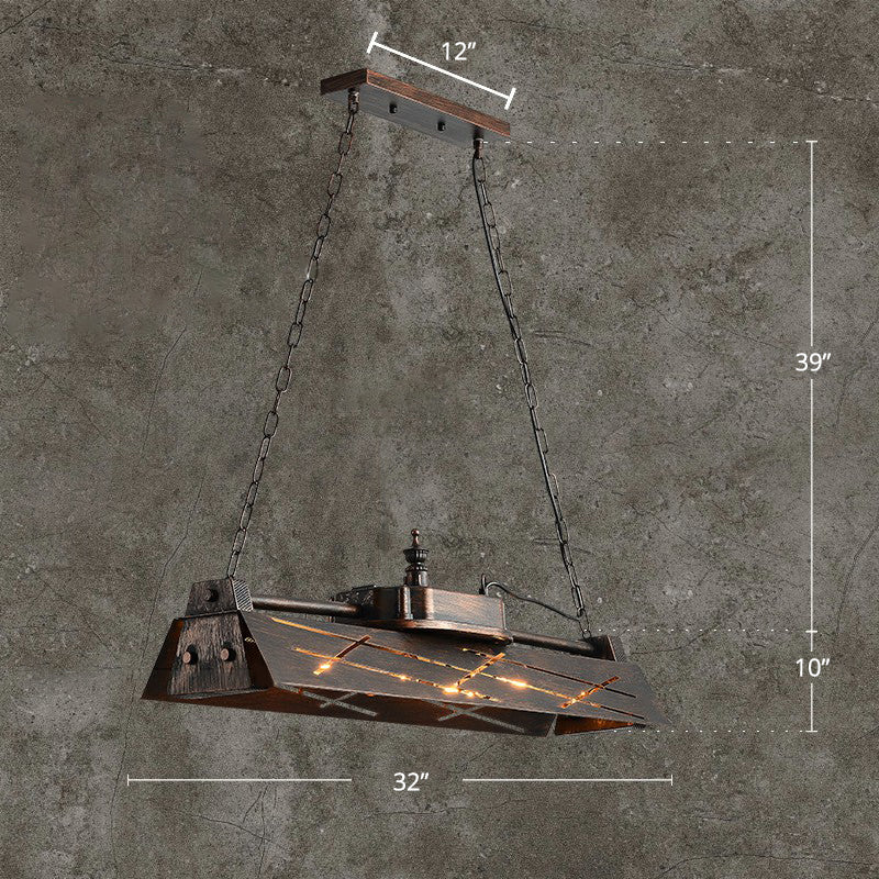 Metal Shade 4-Light Prism Island Pendant For Restaurant Decor Rust Red