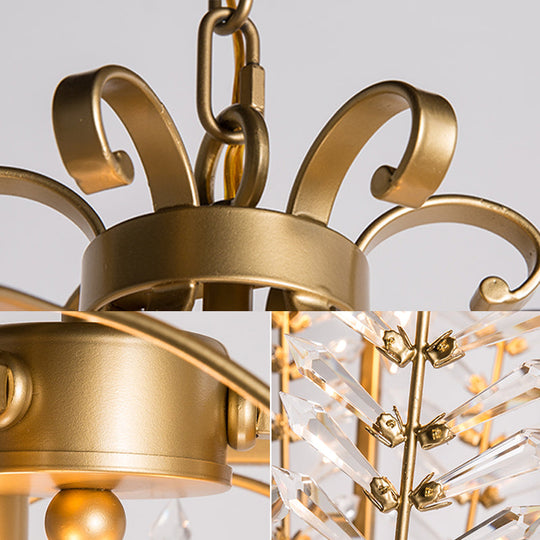 Hexagonal Pendant Chandelier: 3-Light Rustic Antiqued Gold Crystal Lighting For Living Room