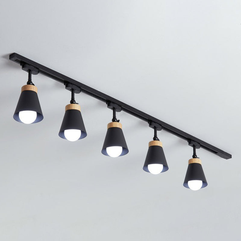 Nordic Style Semi Flush Mount Spotlight - Living Room Track Light With Cone Metal Shade Various