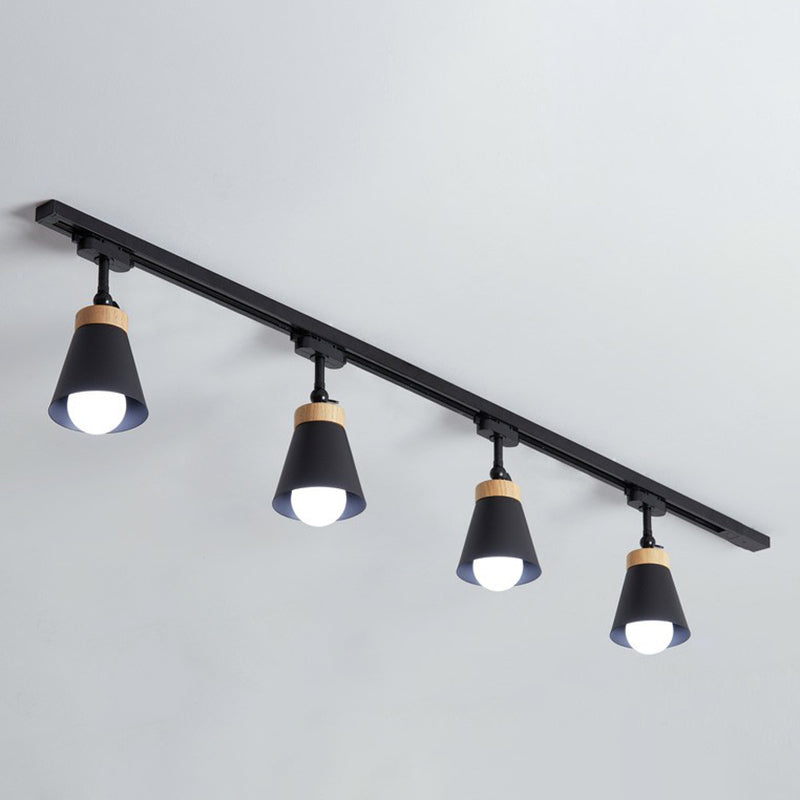Nordic Style Cone Metal Shade Spotlight Track Light - Living Room Semi Flush Mount Lamp 4 / Black