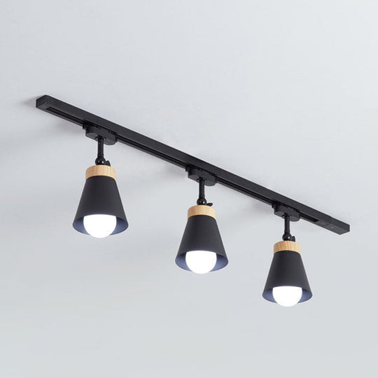Nordic Style Cone Metal Shade Spotlight Track Light - Living Room Semi Flush Mount Lamp 3 / Black