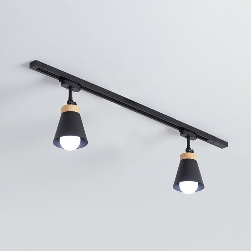 Nordic Style Semi Flush Mount Spotlight - Living Room Track Light With Cone Metal Shade Various