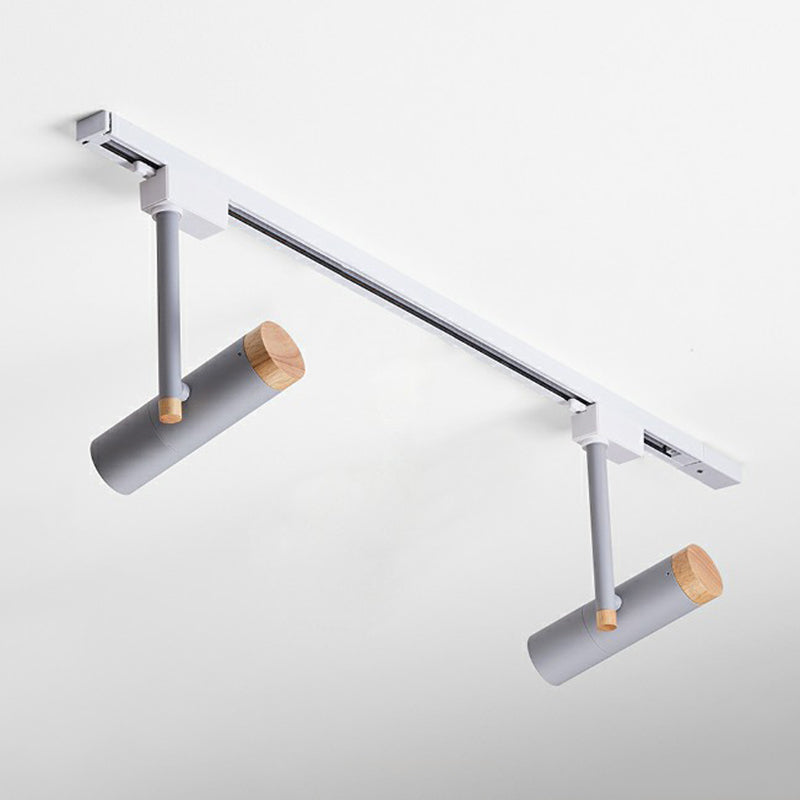Nordic Tubular Spotlight With Wood Cap - Semi Flush Mount For Living Room Track Lighting 2 / Grey