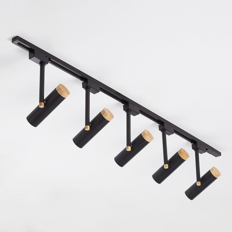 Nordic Tubular Spotlight With Wood Cap - Semi Flush Mount For Living Room Track Lighting 5 / Black