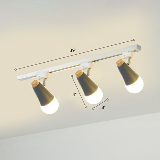 Sleek Cone Spotlight Track Lighting: Macaron Metal Semi-Flush Mount Light For Corridors 3 / Grey