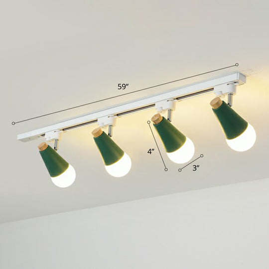 Sleek Cone Spotlight Track Lighting: Macaron Metal Semi-Flush Mount Light For Corridors 4 / Green