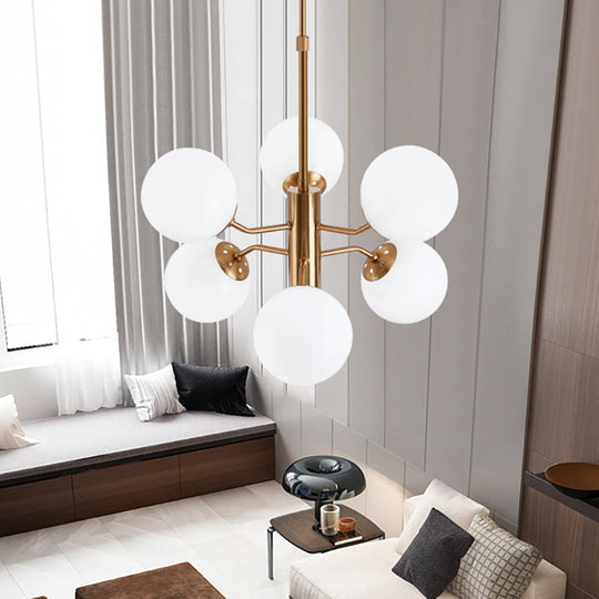 Modern Gold Ball Pendant Chandelier - Multiple Led Lights And Sputnik Design With White Glass