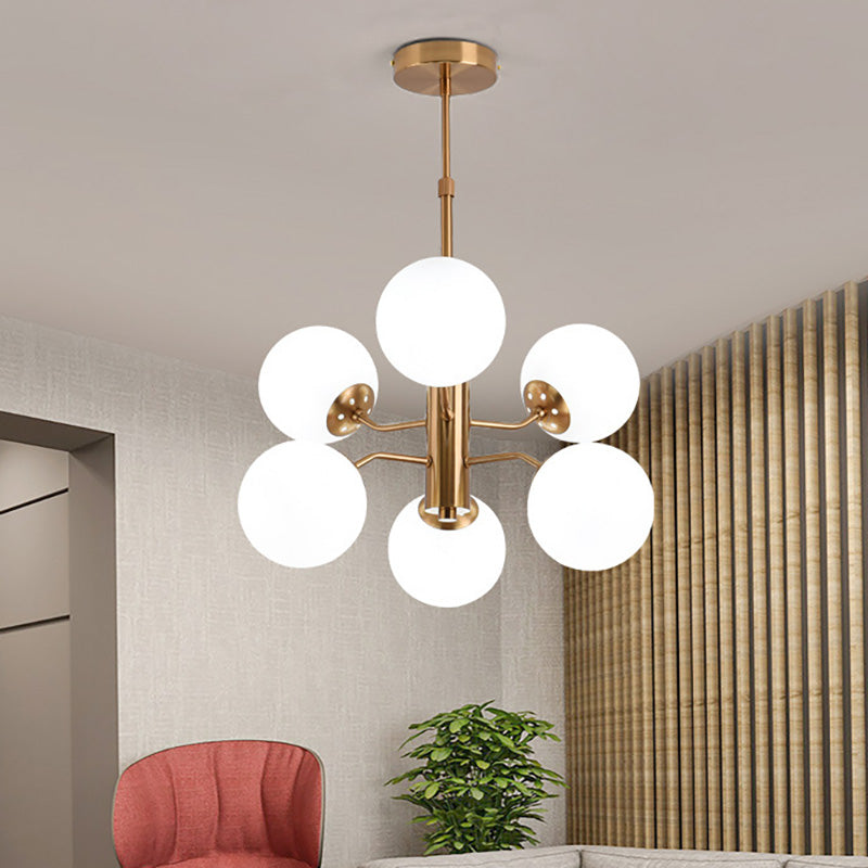Modern Gold Ball Pendant Chandelier- White Glass LED Hanging Lamp with Sputnik Design