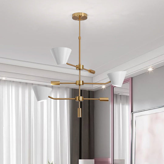 Modern Gold Metal Chandelier with 3 Lights & Clear Glass Cone Shades