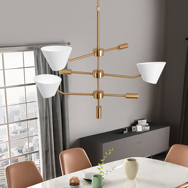 Modern 3-Light Gold Chandelier With Clear Glass Cone Shades