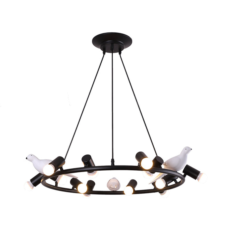 Modern Black Ring Pendant Chandelier With Bird Ornament - 6/8 Lights For Dining Room Ceiling