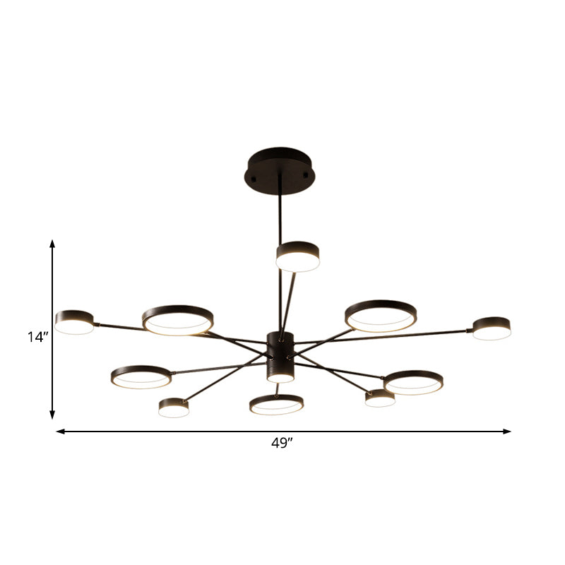 Modern Acrylic Sputnik Chandelier Pendant Light: Black LED Hanging Lamp Fixture with 6/8/10 Lights in White/Warm Light