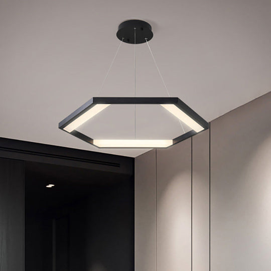 Modernist Hexagon Acrylic Chandelier - Black Led Ceiling Light With White/Warm 1/2/3 Lights 1 / Warm