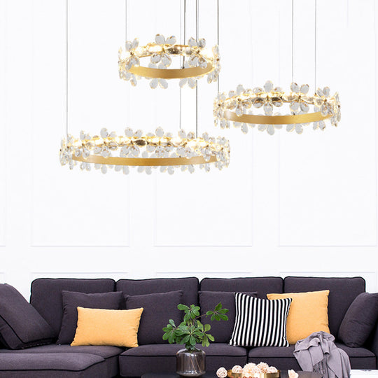 Contemporary White Chandelier Lamp - Crystal Pendant Light Fixture With 2/3 Led Lights In Warm Or
