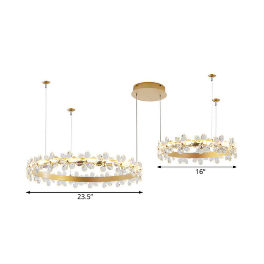 Contemporary White Chandelier Lamp - Crystal Pendant Light Fixture With 2/3 Led Lights In Warm Or