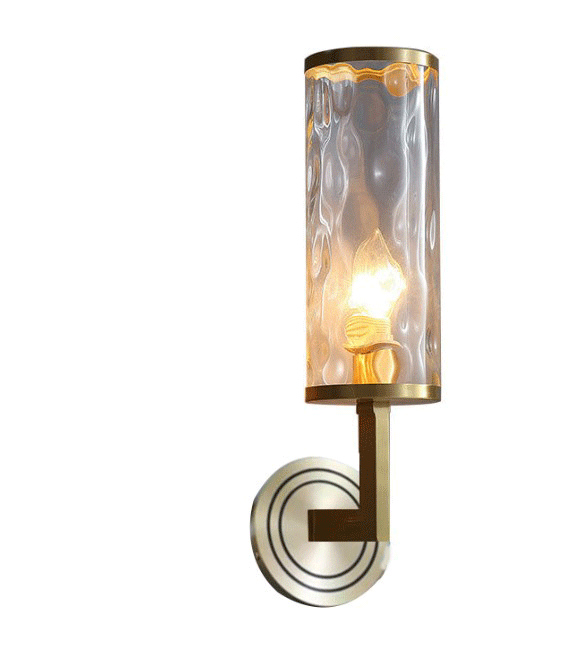 16 Wide Modernist Brass Wall Sconce With Clear Dimpled Glass And 1 Bulb / 12