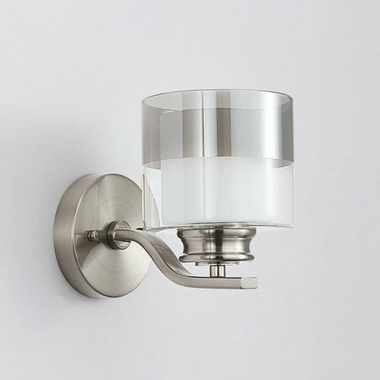 Minimalistic Dual Glass White Wall Sconce For Bedroom - Cylindrical 1 Head Mount Lamp