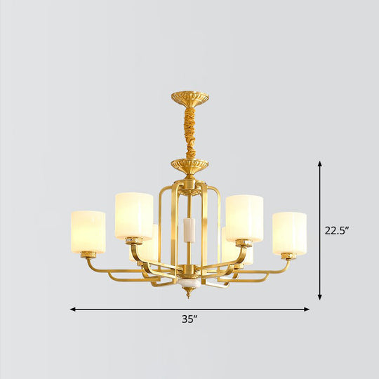 Traditional Brass Ceiling Hang Light With Milky Glass For Living Room 6 /