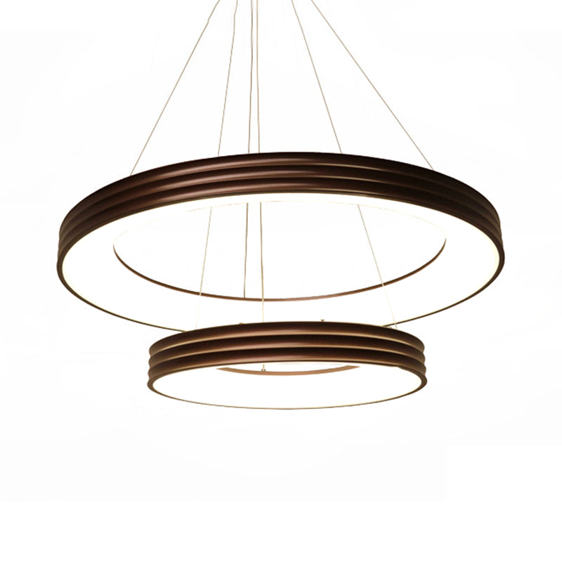Contemporary 2-Tier Metal Pendant Chandelier - Brown White/Warm/Natural Light