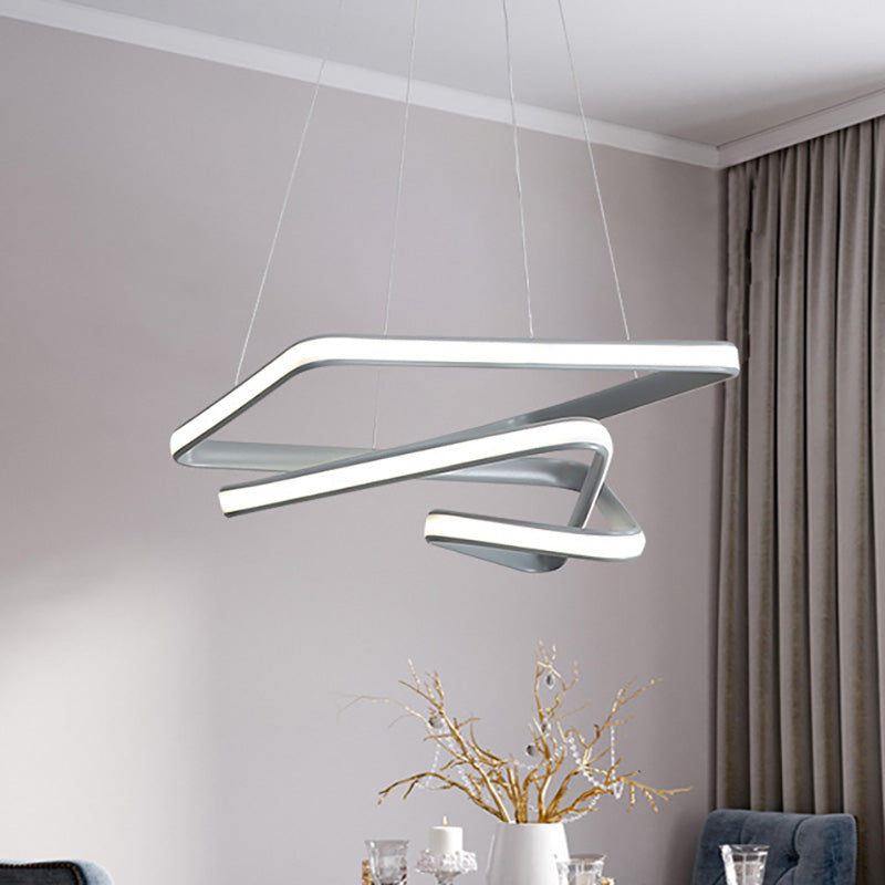 Contemporary Acrylic Spiral Pendant Chandelier - LED Grey Ceiling Lamp for Dining Room - White/Warm Light