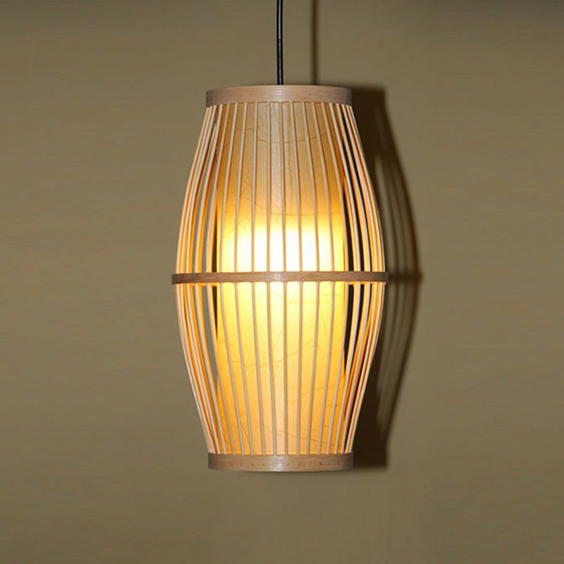 Bamboo Cage Suspension Pendant Light - Modern Wood Shade Perfect For Balcony / Lantern