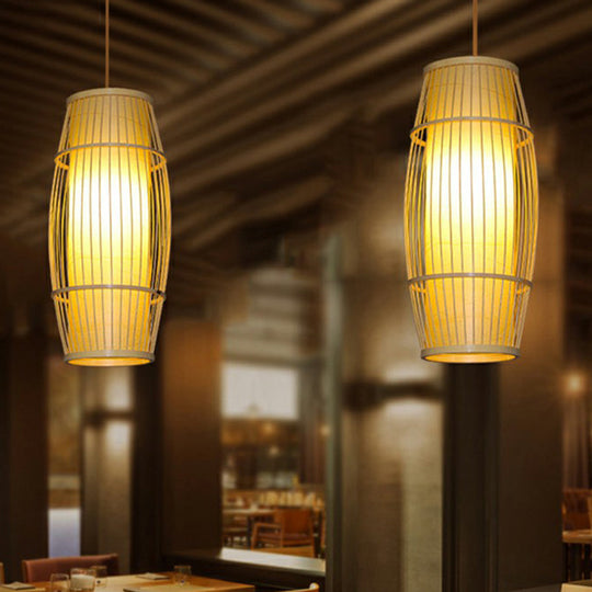 Bamboo Cage Suspension Pendant Light - Modern Wood Shade Perfect For Balcony