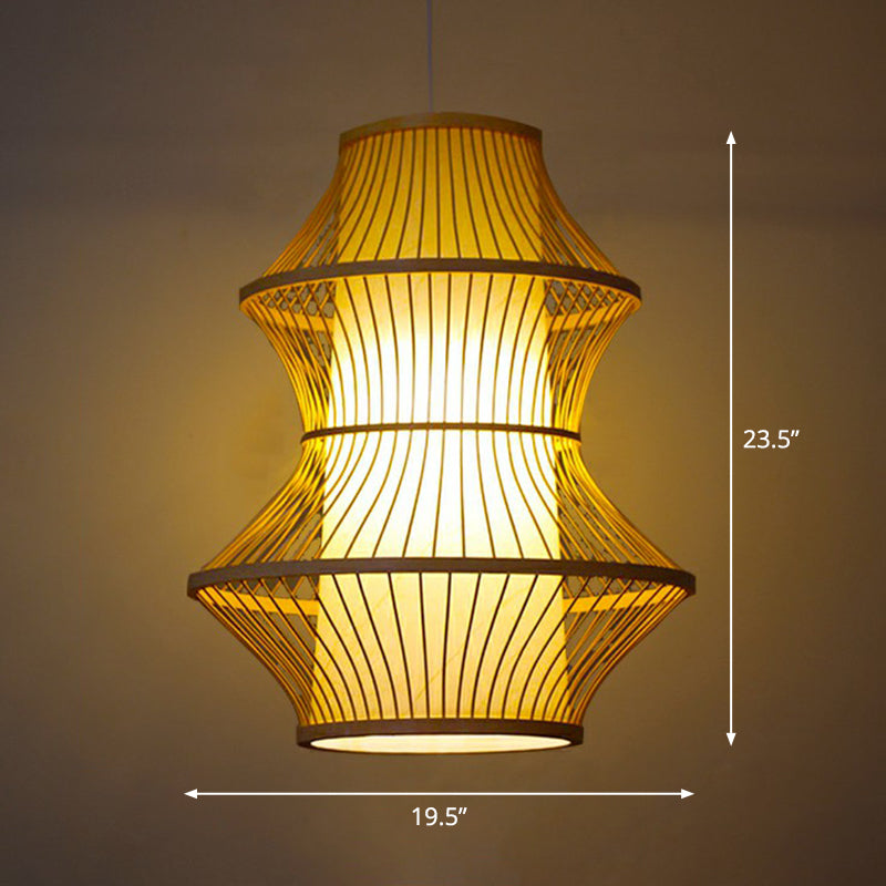 Bamboo Cage Suspension Pendant Light - Modern Wood Shade Perfect For Balcony / Gourd