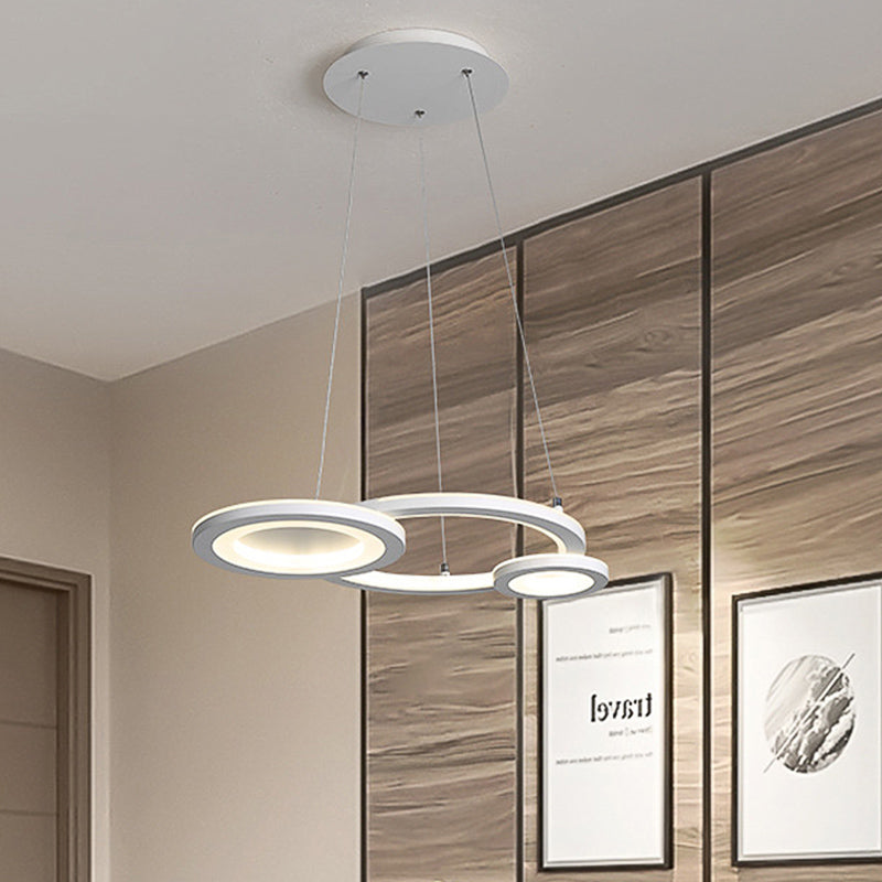 Modern Acrylic Round Chandelier Pendant Light with LED, White/Grey Finish for Dining Room in White/Warm Light