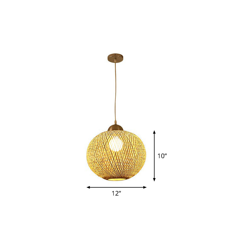 Spherical Bamboo Pendant Light - Beige | Single Asia-Inspired Hanging Fixture For Restaurants / 12