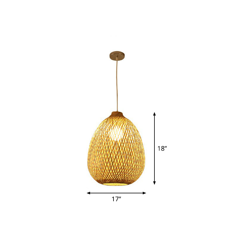 Spherical Bamboo Pendant Light - Beige | Single Asia-Inspired Hanging Fixture For Restaurants / 17