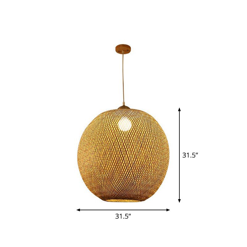 Spherical Bamboo Pendant Light - Beige | Single Asia-Inspired Hanging Fixture For Restaurants / 31.5