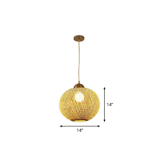 Spherical Bamboo Pendant Light - Beige | Single Asia-Inspired Hanging Fixture For Restaurants / 14