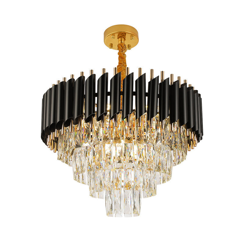 Modern Crystal Pendant Chandelier with Multi-Lights & Black Shade - Circular Hanging Light Kit