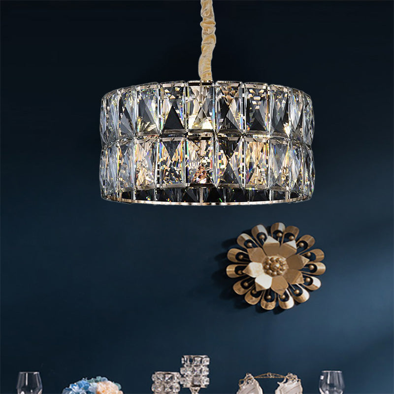 Modern Clear Crystal Round Chandelier - Black Multi-Light Ceiling Lamp for Living Room