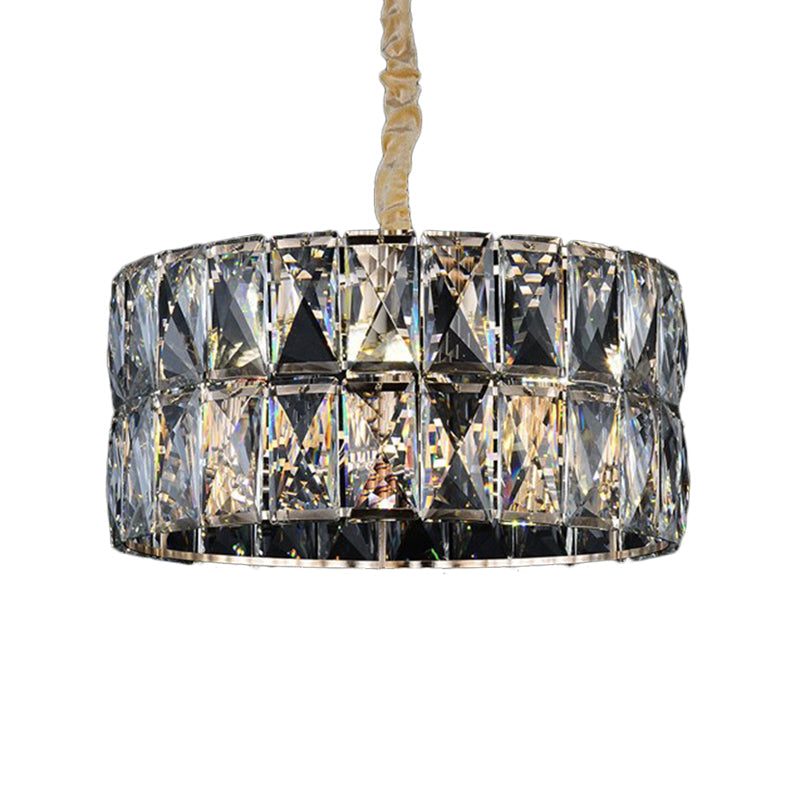 Modern Clear Crystal Round Chandelier - Black Multi-Light Ceiling Lamp for Living Room