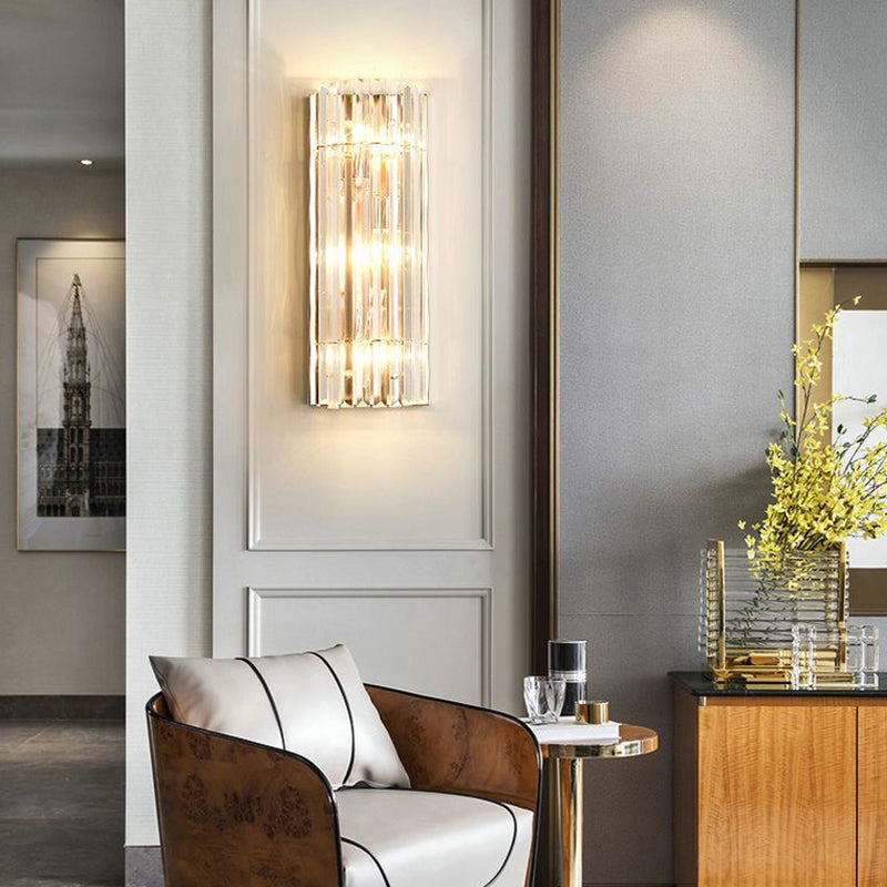 Contemporary Gold Wall Sconce With Crystal Shade - Modern 3-Light Flush Mount