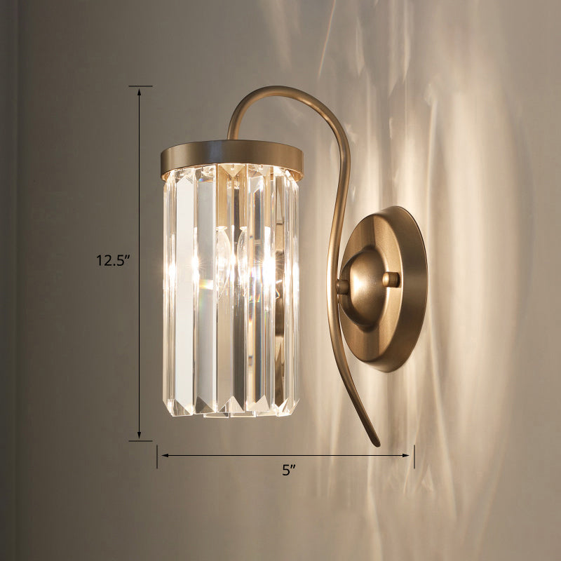 Modern Swan Neck Wall Lamp With Crystal Shade 1 / Brass