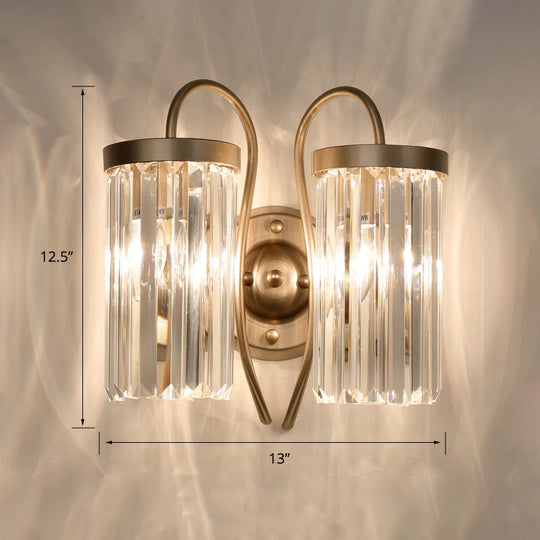 Modern Swan Neck Wall Lamp With Crystal Shade 2 / Brass