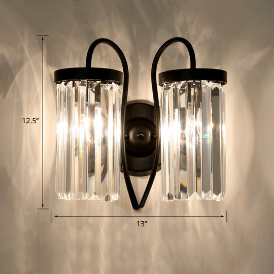 Modern Swan Neck Wall Lamp With Crystal Shade 2 / Black