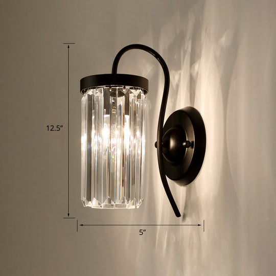 Modern Swan Neck Wall Lamp With Crystal Shade 1 / Black